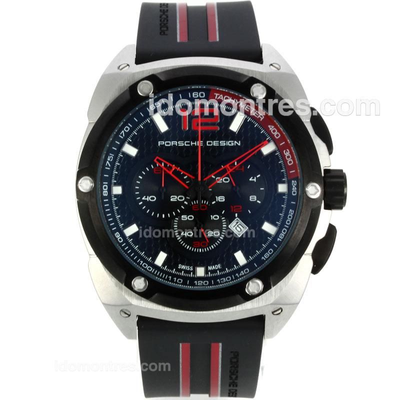 Porsche Design Working Chronograph PVD Bezel with Black Dial-Rubber Strap