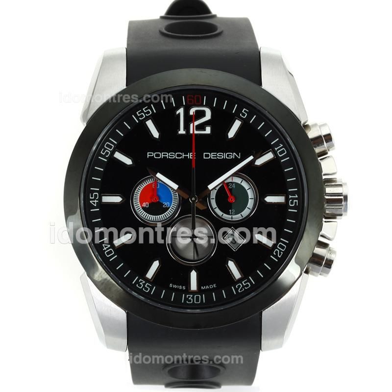 Porsche Design Working Chronograph PVD Bezel with Black Dial-Rubber Strap