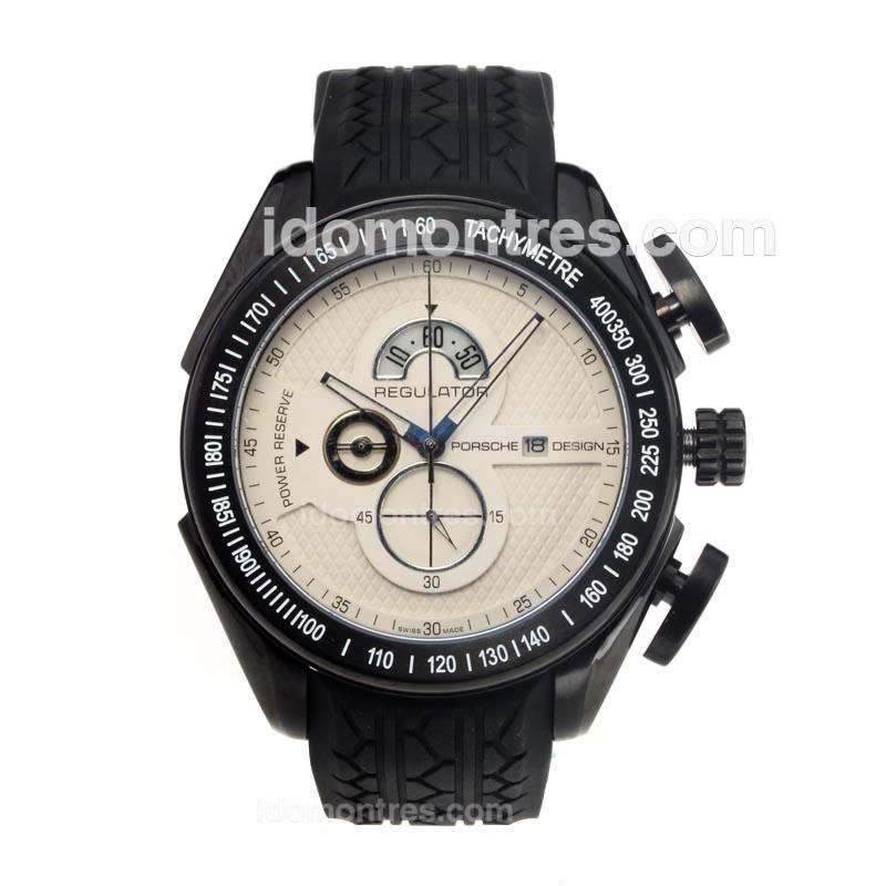 Porsche Design Regulator Working Chronograph PVD Case with White Dial-Rubber Strap