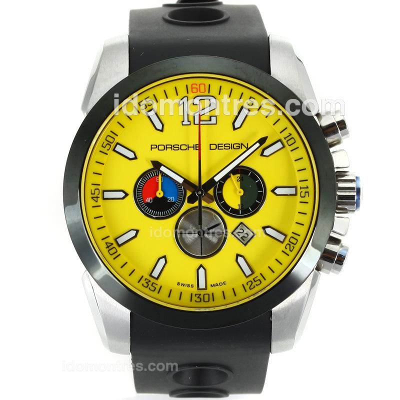 Porsche Design Working Chronograph PVD Bezel with Yellow Dial-Rubber Strap