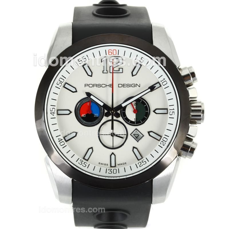 Porsche Design Working Chronograph PVD Bezel with White Dial-Rubber Strap