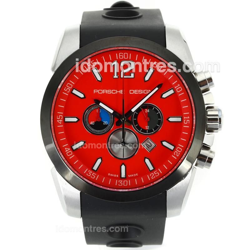 Porsche Design Working Chronograph PVD Bezel with Red Dial-Rubber Strap