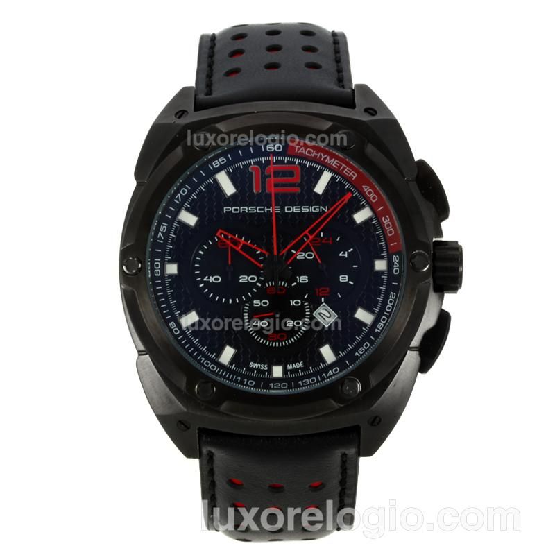 Porsche Design Working Chronograph PVD Case with Black Dial-Red Needles