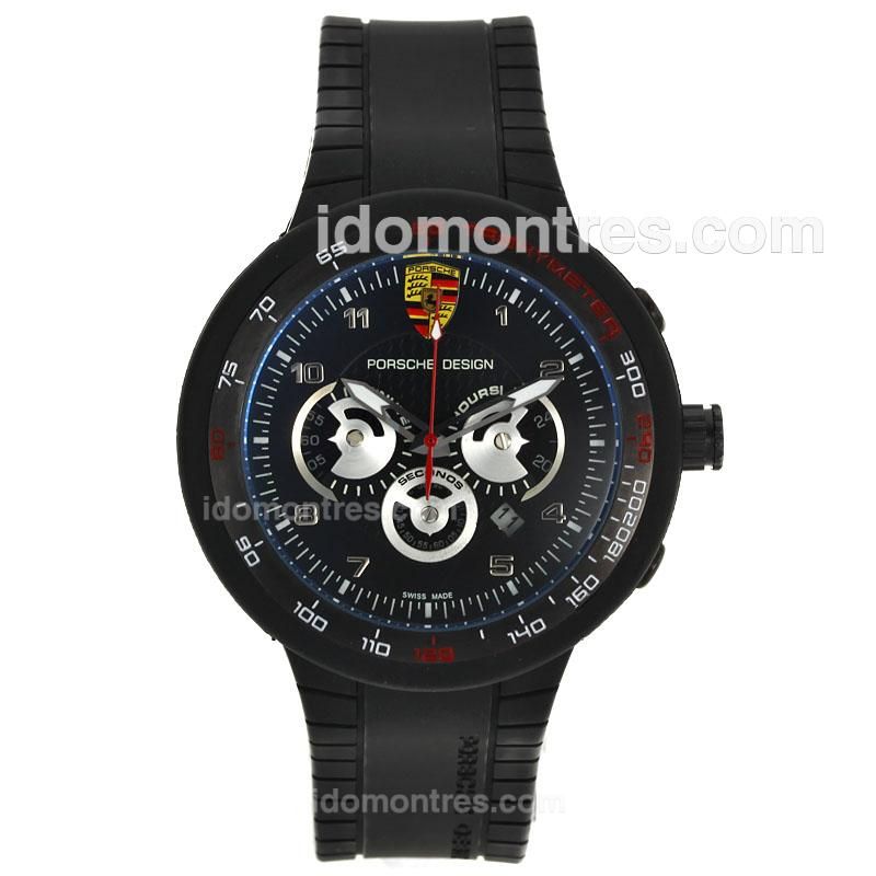 Porsche Design Working Chronograph PVD Case with Black Dial-Rubber Strap