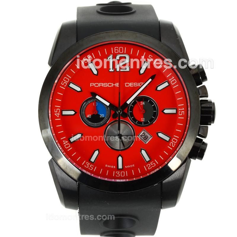 Porsche Design Working Chronograph PVD Case with Red Dial-Rubber Strap