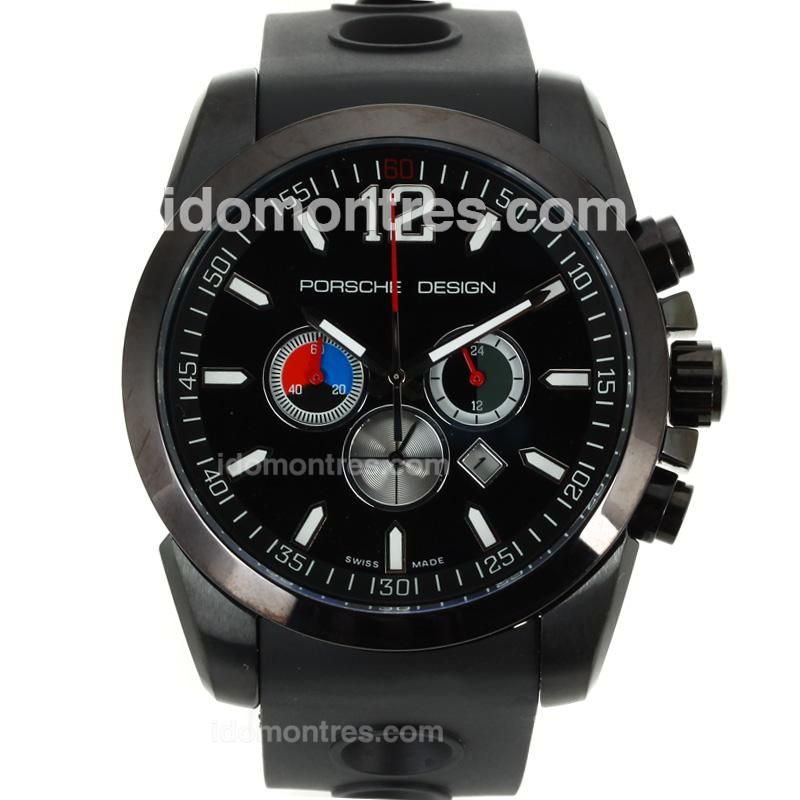 Porsche Design Working Chronograph PVD Case with Black Dial-Rubber Strap