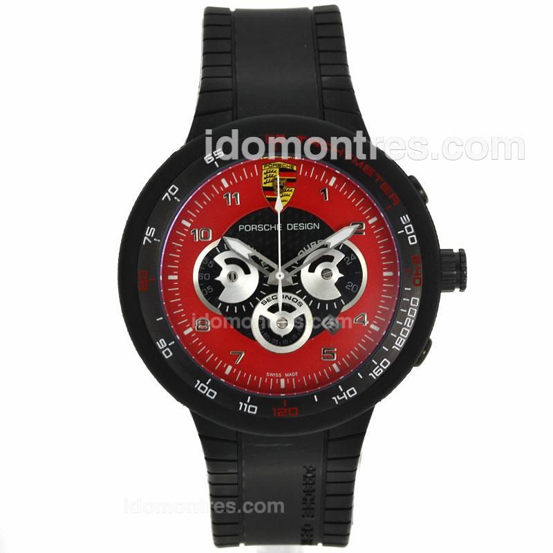Porsche Design Working Chronograph PVD Case with Red Dial-Rubber Strap