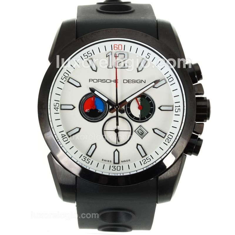 Porsche Design Working Chronograph PVD Case with White Dial-Rubber Strap
