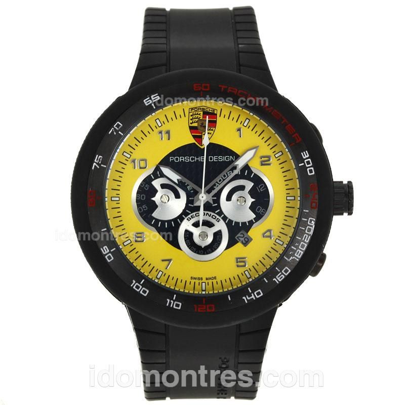 Porsche Design Working Chronograph PVD Case with Yellow Dial-Rubber Strap