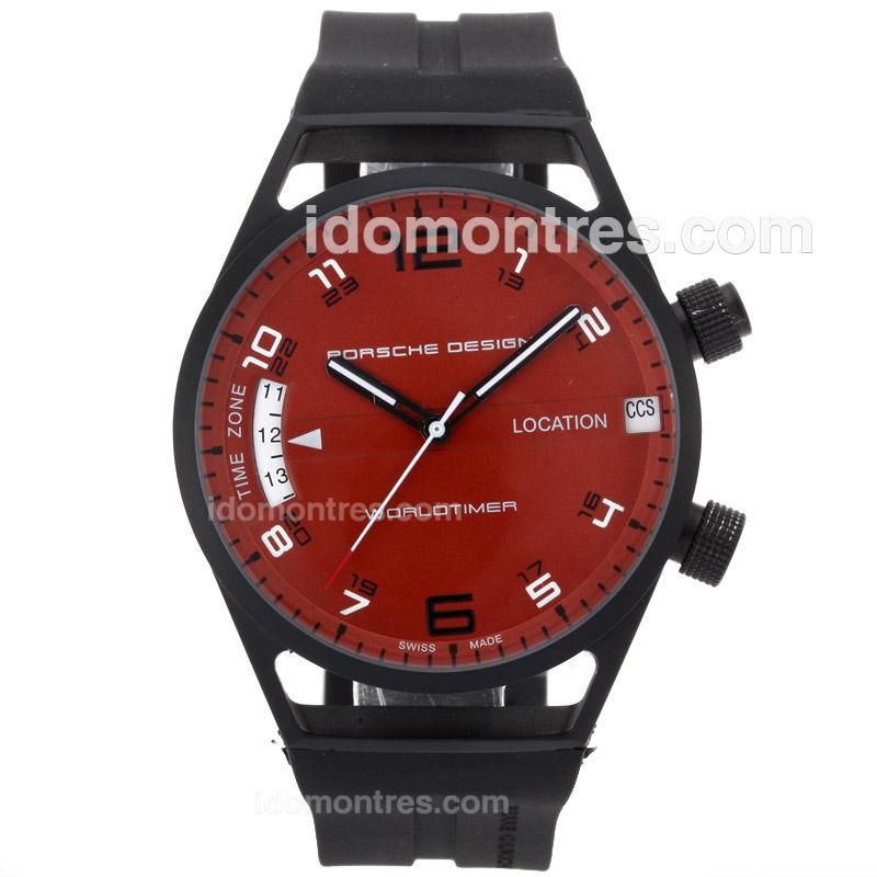 Porsche Design Worldtimer Automatic PVD Case with Red Dial-Rubber Strap