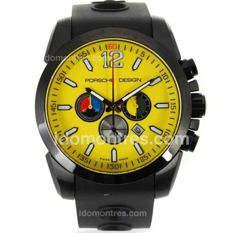 Porsche Design Working Chronograph PVD Case with Yellow Dial-Rubber Strap