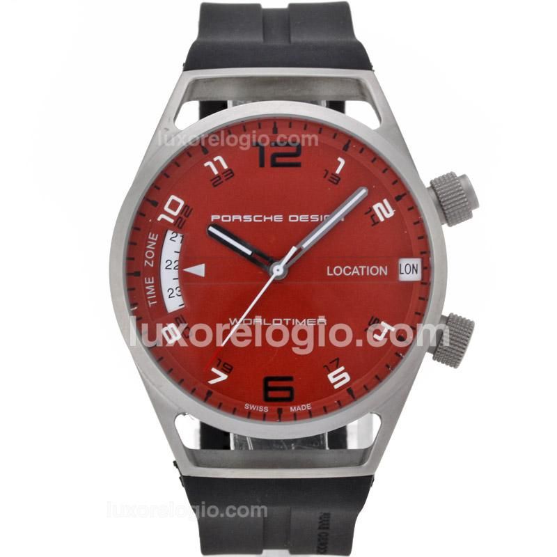 Porsche Design Worldtimer Automatic with Red Dial-Rubber Strap