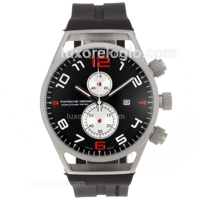 Porsche Design Worldtimer Working Chronograph with Black Dial-Rubber Strap