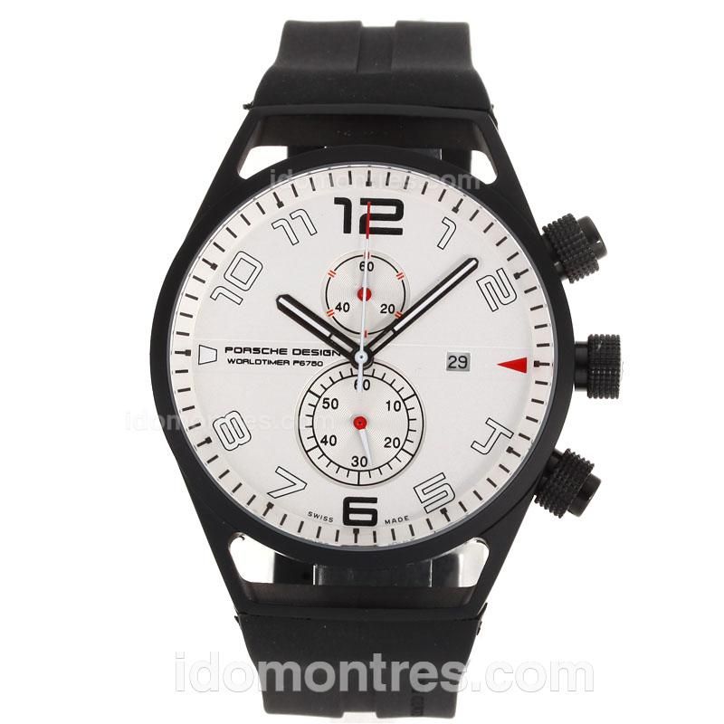 Porsche Design Worldtimer Working Chronograph PVD Case with White Dial-Rubber Strap