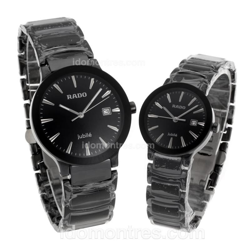 Rado Centrix Jubile Authentic Ceramic with Black Dial & Stick Markers-Couple Watch