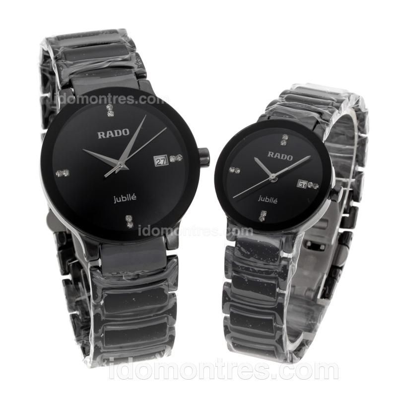 Rado Centrix Jubile Authentic Ceramic with Diamond Markers & Silver Needles-Couple Watch