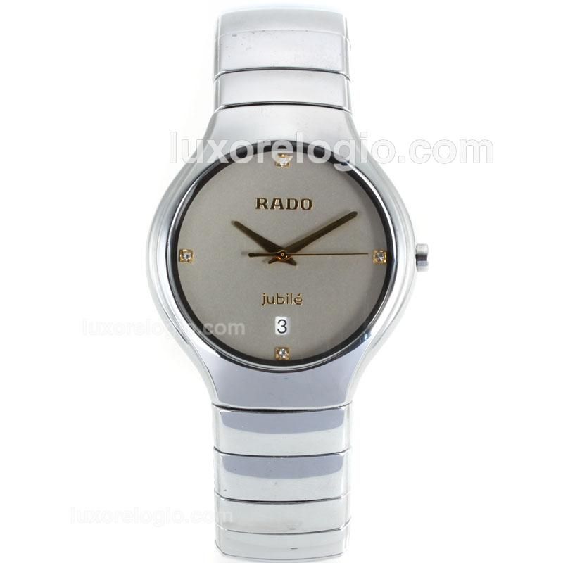 Rado DiaStar Full Silver Ceramic Diamond Markers with Gray Dial-Man Size