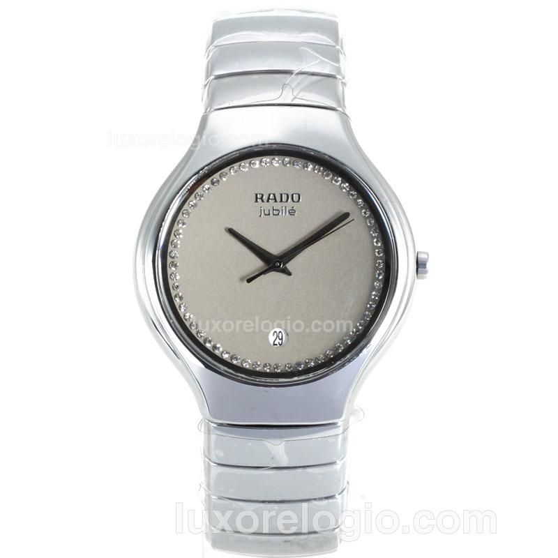 Rado DiaStar Full Silver Ceramic Gray Dial with Diamonds Around-Man Size