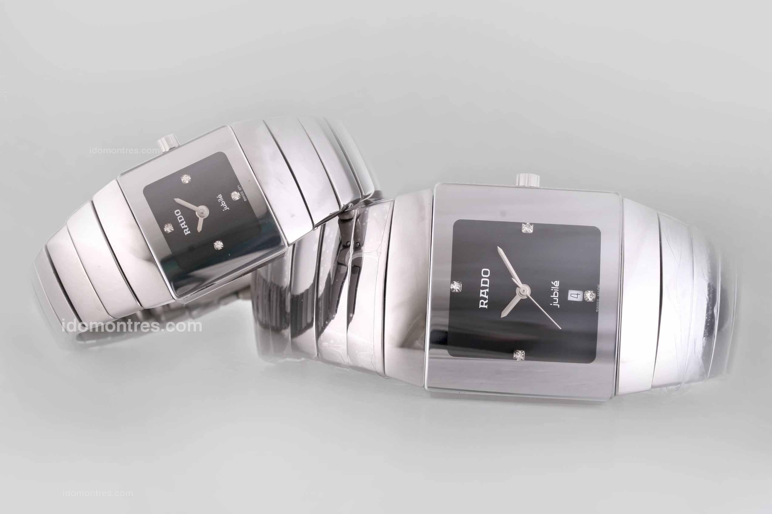 Rado DiaStar Swiss ETA Movement Silver Authentic Ceramic with Black Dial Couple Watch