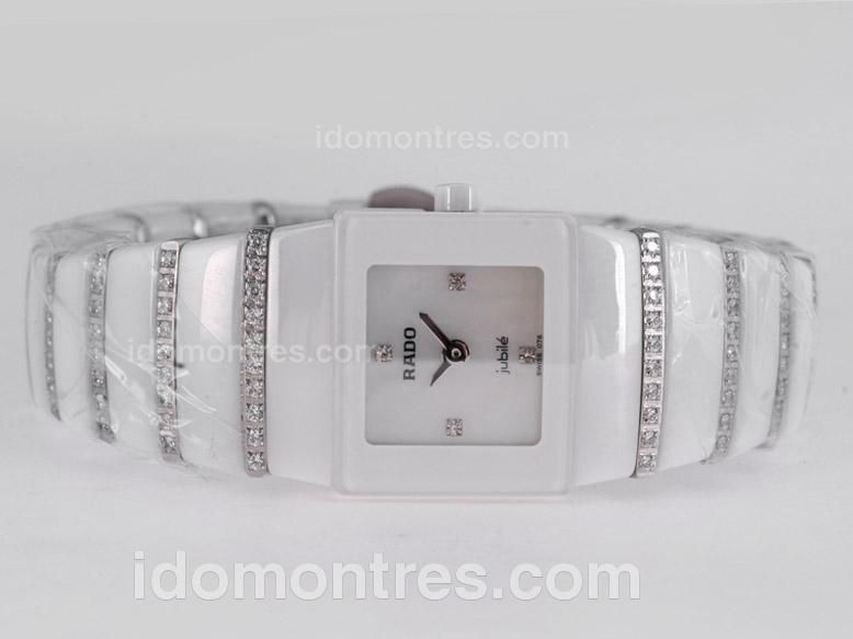 Rado DiaStar White Authentic Ceramic with MOP Dial-Diamond Strap Lady Size