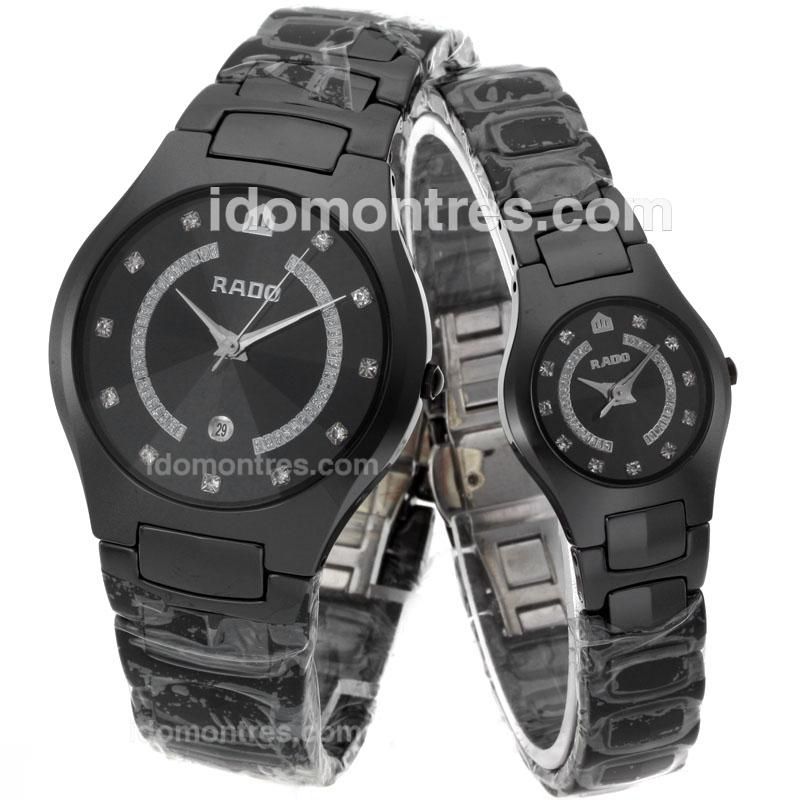 Rado Sintra Jubile Authentic Black Ceramic Diamond Markes with Black Dial-Couple Watch