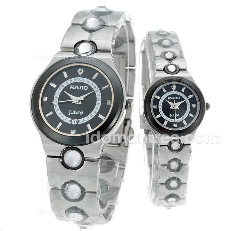 Rado Sintra Jubile Diamond Strap with Black Dial-Couple Watch