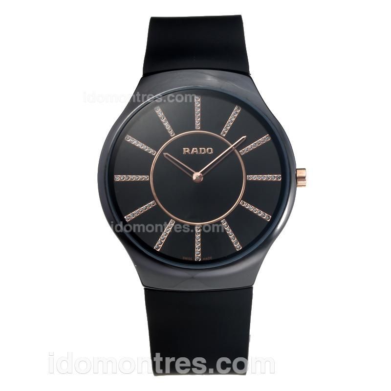 Rado True Thinline Ceramic Case with Black Dial-Rubber Strap