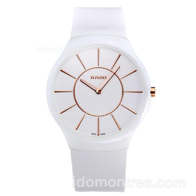 Rado True Thinline Ceramic Case with White Dial-Rubber Strap