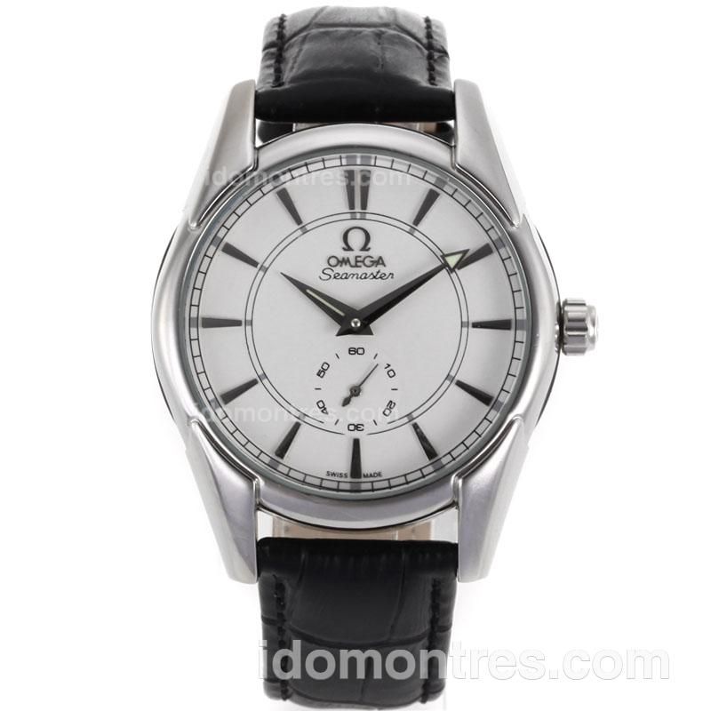Omega Seamaster Automatic with White Dial-Leather Strap