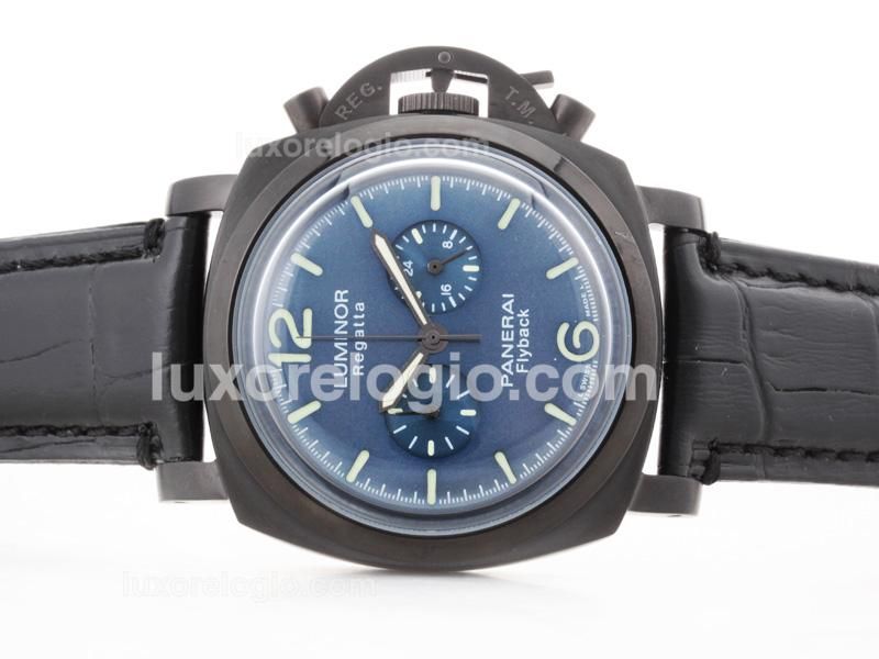Panerai Luminor Regatta Flyback Working Chronograph PVD Case with Blue Dial