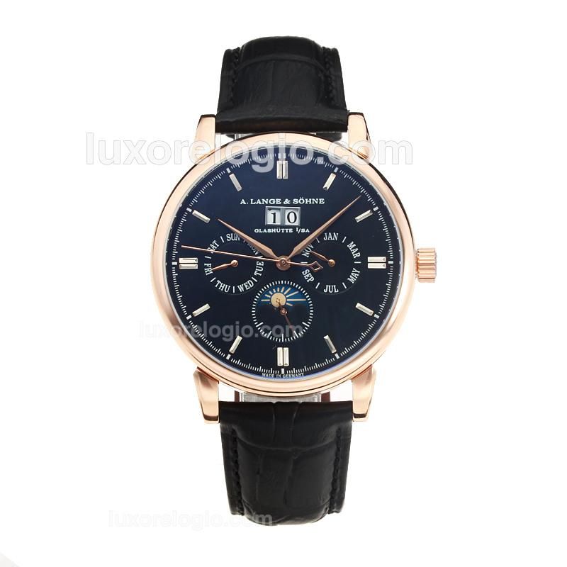 A.Lange & Sohne LangeMatic Perpetual Automatic Rose Gold Case with Black Dial-Leather Strap