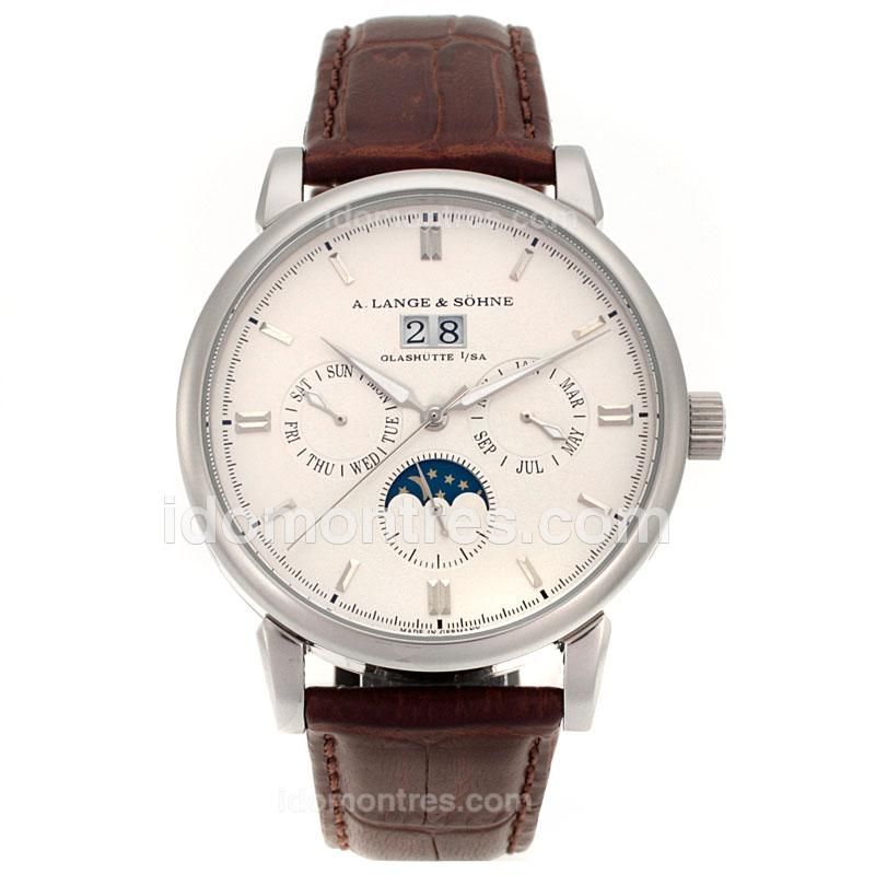 A.Lange & Sohne LangeMatic Perpetual Manual Winding with White Dial-Leather Strap