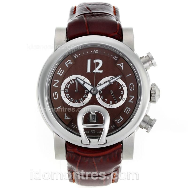 Aigner Working Chronograph with Brown Dial-Brown Leather Strap