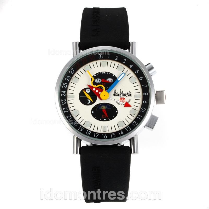 Alain Silberstein Krono Bauhaus 2 Automatic with White Dial-Black Rubber Strap