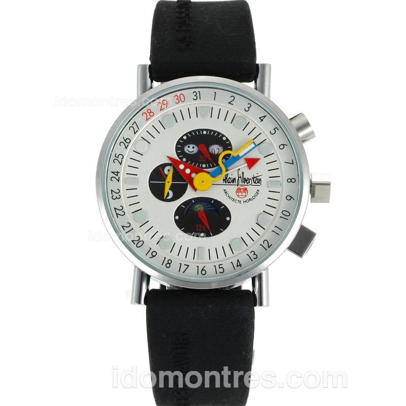Alain Silberstein Krono Bauhaus 2 Automatic with White Dial-Black Rubber Strap