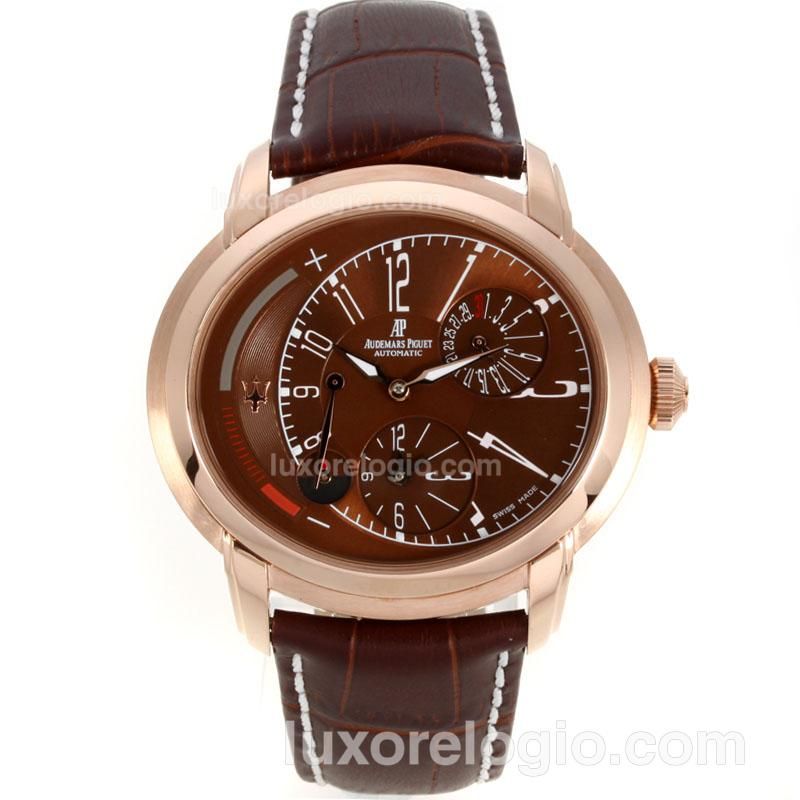 Audemars Piguet Millenary Maserati Working Power Reserve Two Time Zone Automatic Rose Gold Case with Brown Dial-Leather Strap
