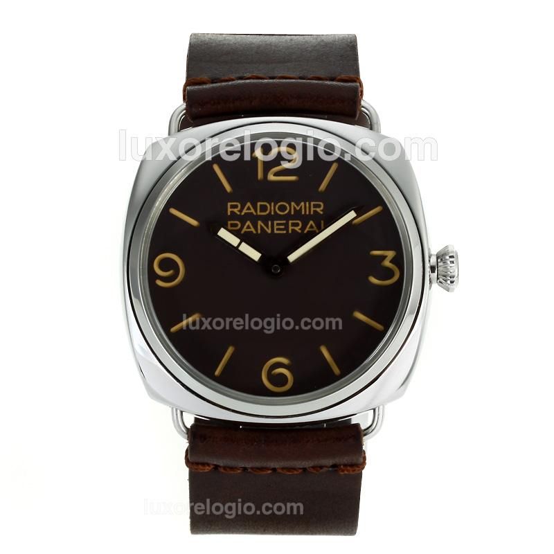 Panerai Radiomir Unitas 6497 Movement Swan Neck Orange Markers with Brown Dial-Leather Strap