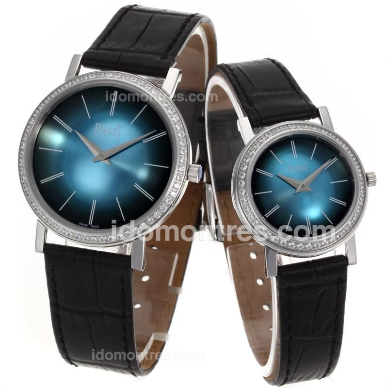 Piaget Altiplano Swiss ETA Movement Diamond Bezel with Blue Dial-Couple Watch