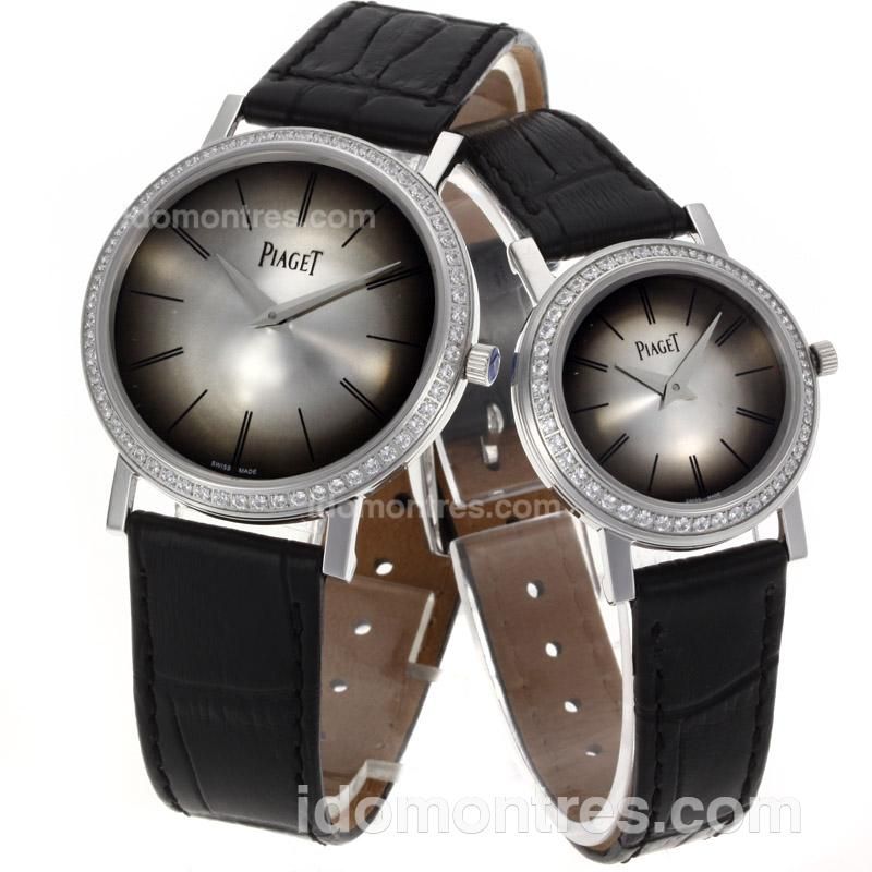 Piaget Altiplano Swiss ETA Movement Diamond Bezel with Gray Dial-Couple Watch