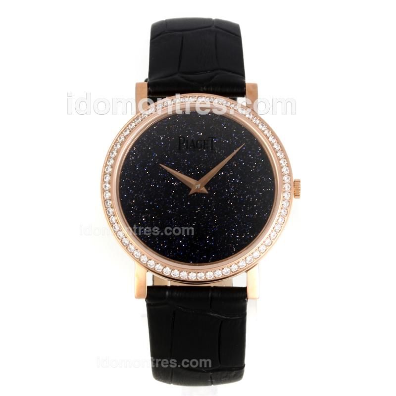 Piaget Altiplano Swiss ETA Movement Rose Gold Case Diamond Bezel with Black Meteorite Dial-Leather Strap