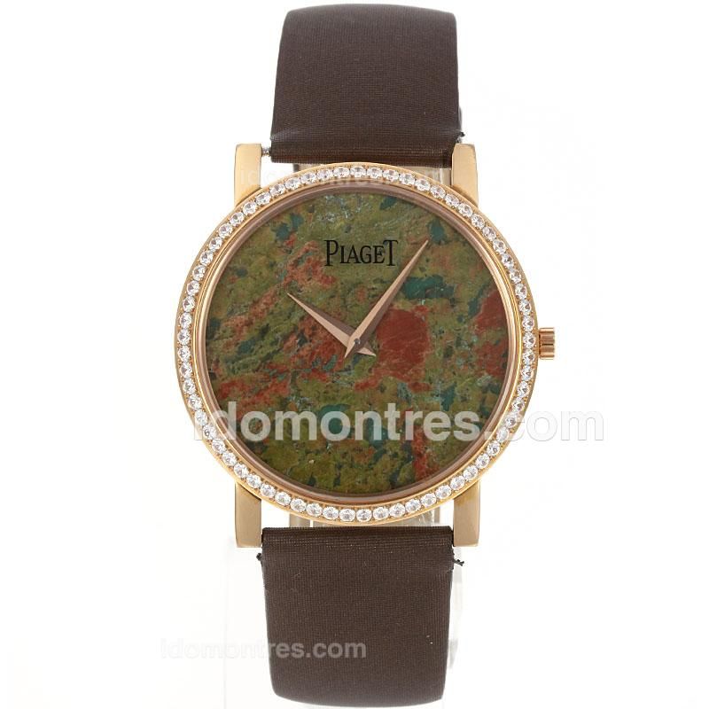 Piaget Altiplano Swiss ETA Movement Rose Gold Case Diamond Bezel with Granite Dial-Leather Strap