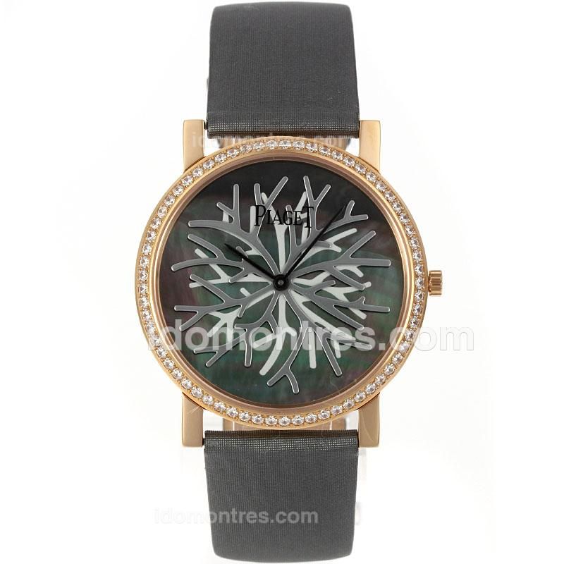 Piaget Altiplano Swiss ETA Movement Rose Gold Case Diamond Bezel with MOP Dial-Leather Strap