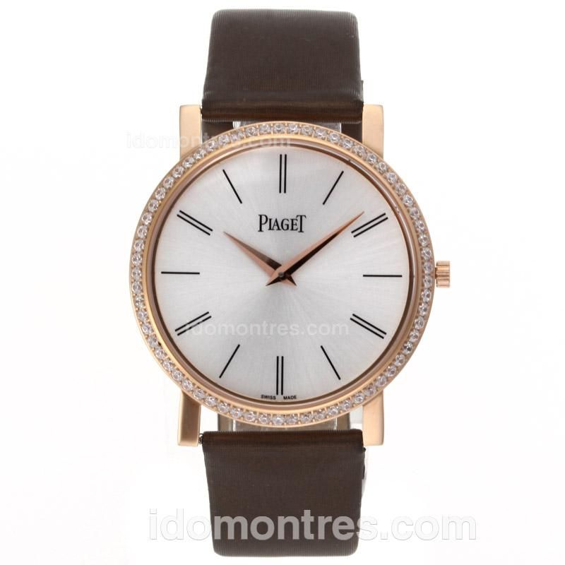 Piaget Altiplano Swiss ETA Movement Rose Gold Case Diamond Bezel with White Dial-Leather Strap