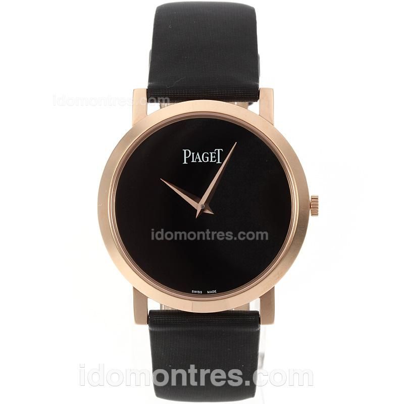 Piaget Altiplano Swiss ETA Movement Rose Gold Case with Black Dial-Leather Strap