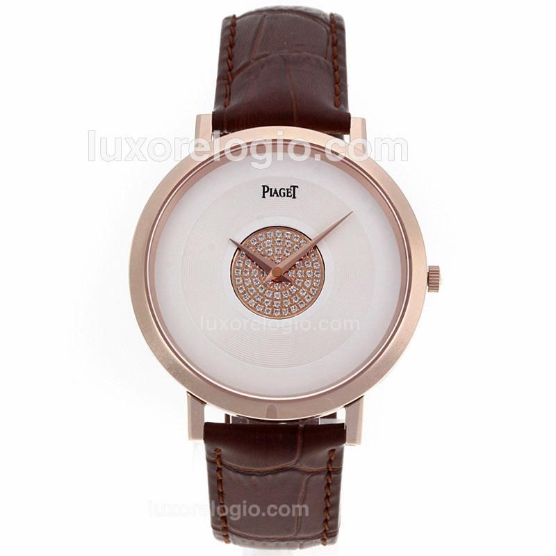 Piaget Altiplano Swiss ETA Movement Rose Gold Case with White Dial-Diamonds on Dial Center