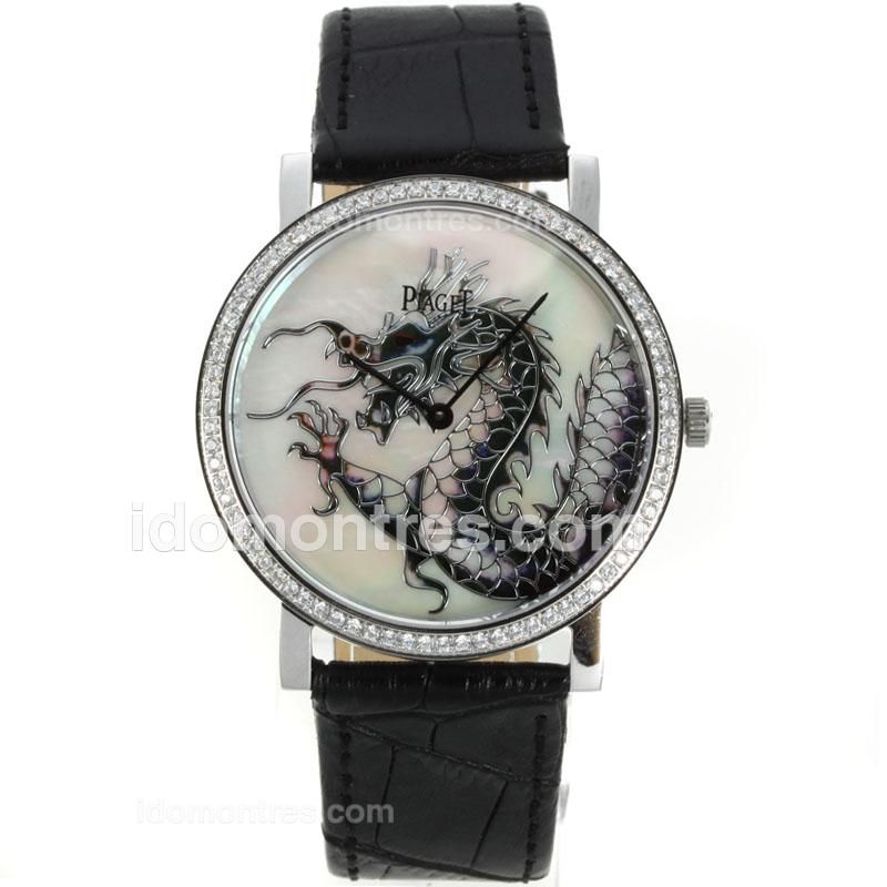Piaget Dragon & Phoenix Collection Diamond Bezel with MOP Dial-Leather Strap