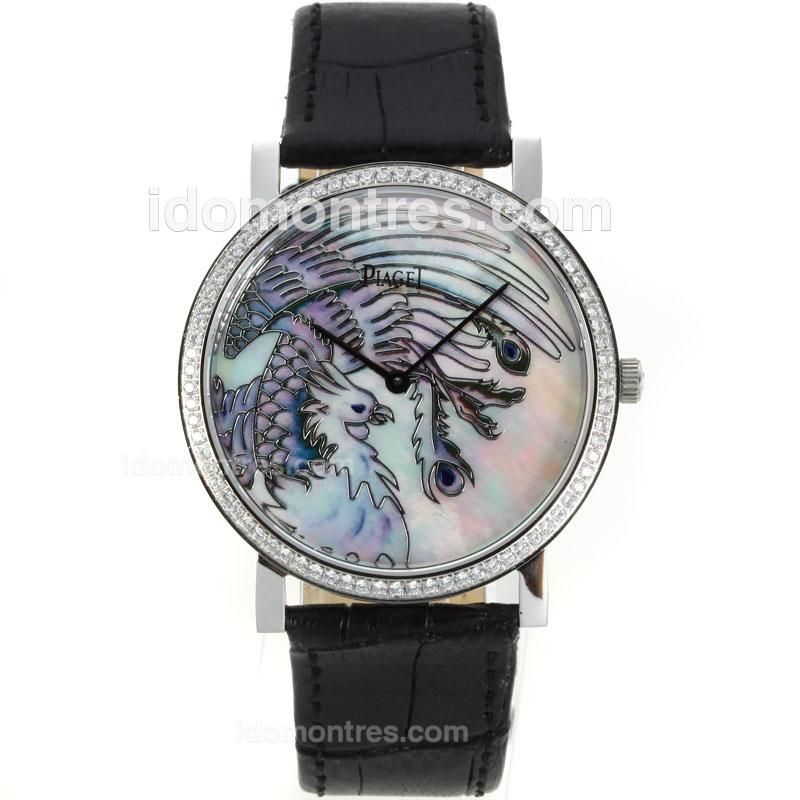 Piaget Dragon & Phoenix Collection Diamond Bezel with MOP Dial-Leather Strap