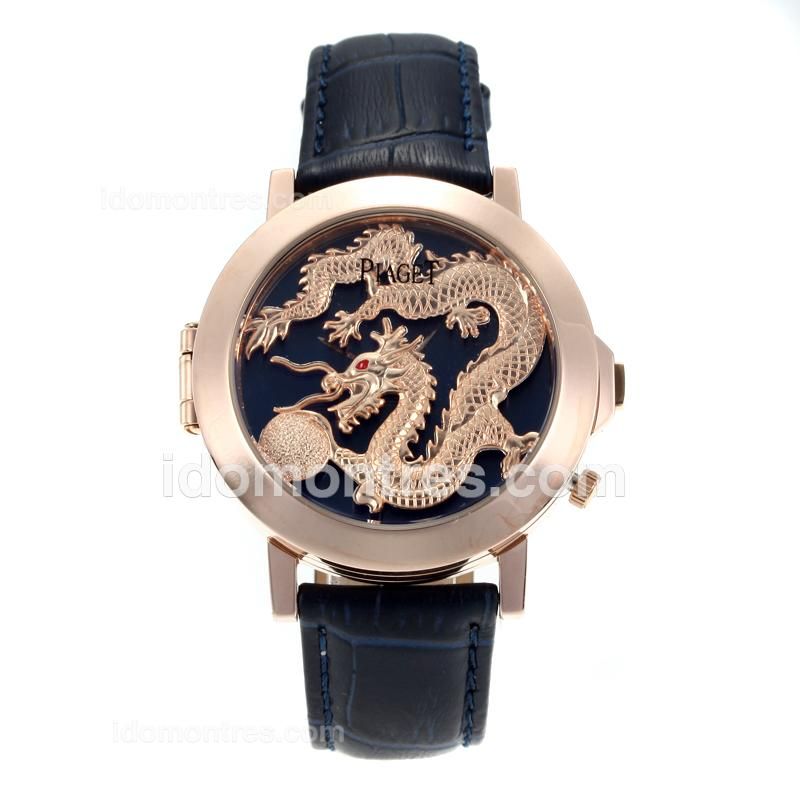 Piaget Dragon & Phoenix Collection Rose Gold Case with Dragon Dial-Dark Blue Leather Strap