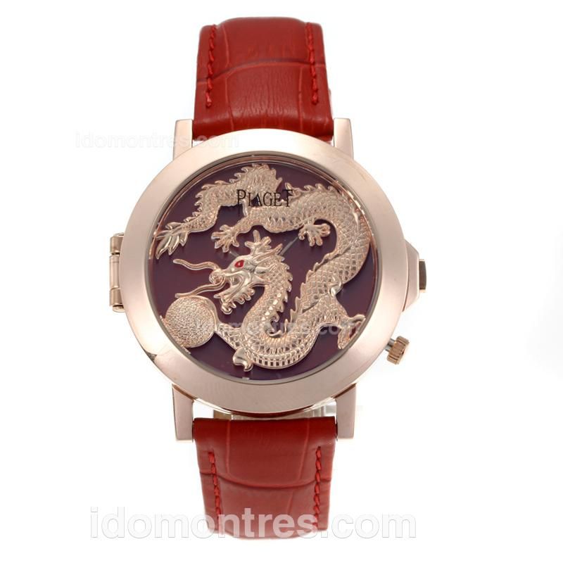 Piaget Dragon & Phoenix Collection Rose Gold Case with Dragon Dial-Red Leather Strap