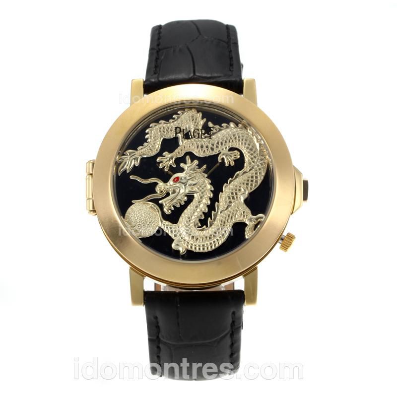 Piaget Dragon & Phoenix Collection Yellow Gold Case with Dragon Dial-Black Leather Strap